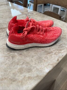adidas ladies Ultra Boost Knit Sneakers - Coral Red